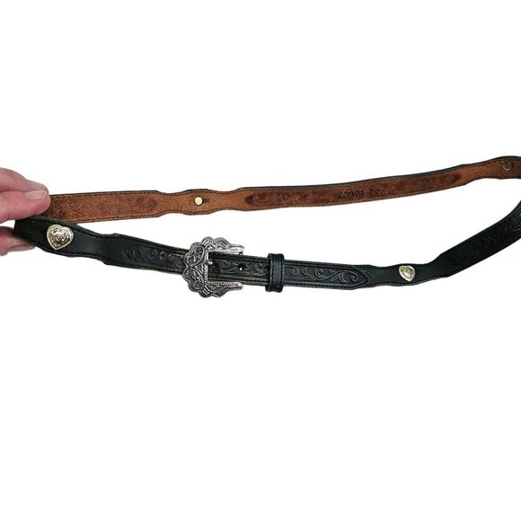 Silver Creek Collection‎ Green Leather Belt Silver Buckle Ornate Heart Studs 32 - Picture 1 of 12